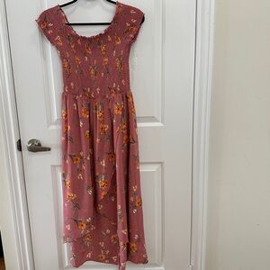 Ricki’s smocked floral dress - size small - dusty rose color
